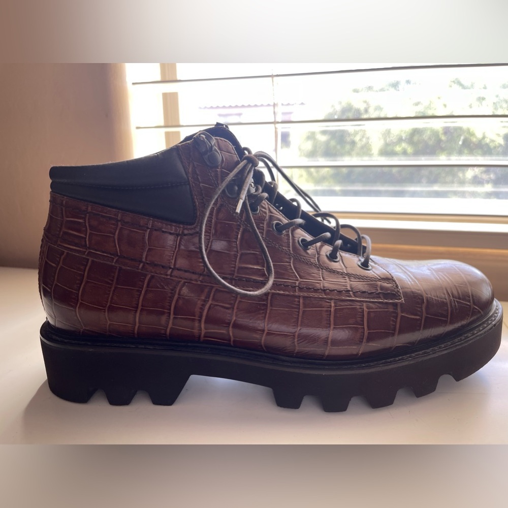 Emporio Armani Faux Croc Leather Lace-Up Men’s Lug Sole Boot Size Armani Size 8
